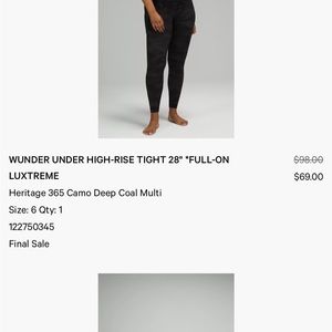LULULEMON wonder under high rise 28” tight
